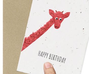 Carte d'anniversaire girafe, écologique, plantable, ensemencée 2