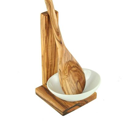Portacucharas de madera con cuchara de madera redonda