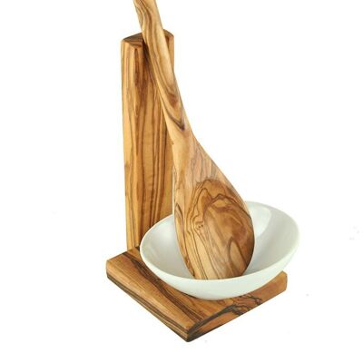 Portacucharas de madera con cuchara de madera redonda