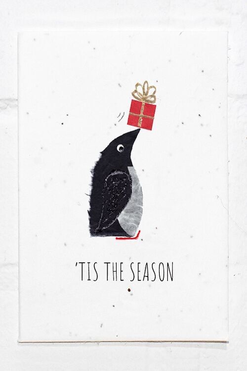 Festive Holiday Penguin Card, Eco friendly, Plantable Seeded