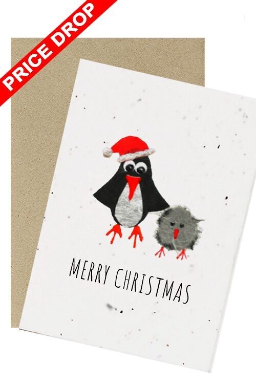 DISCOUNT Penguin Christmas Card, Eco-friendly, Plantable