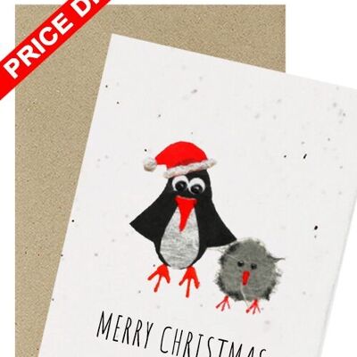 DISCOUNT Penguin Christmas Card, Eco-friendly, Plantable