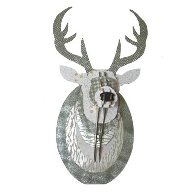 Trofeo cervo in cartone argento glitter testa di cervo decorazione murale Gatsby