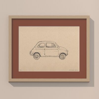 Fiat 500 mit Passepartout und Rahmen drucken | 24cm x 30cm | Casa Otellic