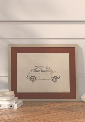 Imprimer Fiat 500 avec passe-partout et cadre | 24cmx30cm | Casa Otellic 3