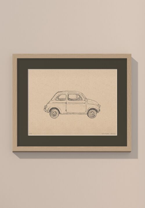 Print Fiat 500met passe-partout en lijst | 24 cm x 30 cm | Cavolo Nero