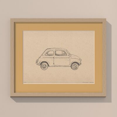 Print Fiat 500 with passe-partout and frame | 24cm x 30cm | noce