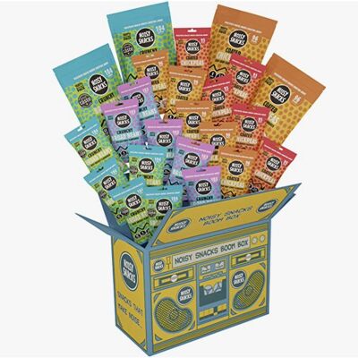 Noisy Snacks Boom Box - Paquete variado de garbanzos asados y habas asadas.