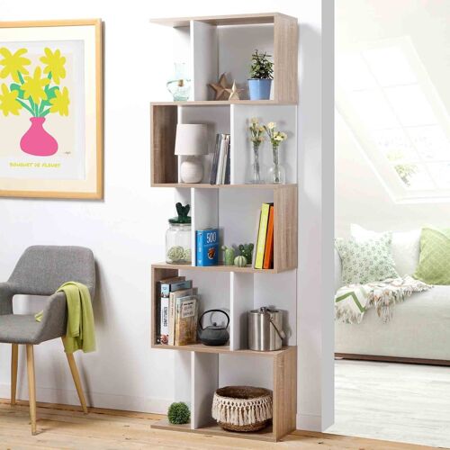 Bibliothèque Multi-cases H180 cm - Décor Bois et Blanc