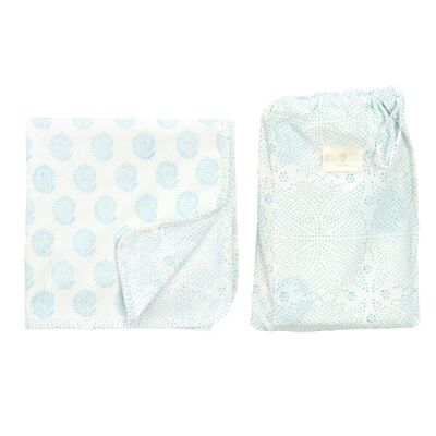 Small Paisley & Fine Dot Reversible Swaddle Blanket - Samode Blue