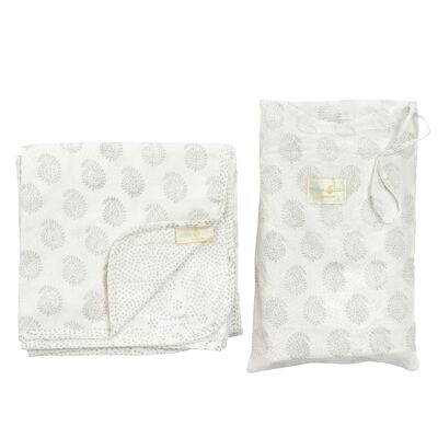 Small Paisley & Fine Dot Reversible Swaddle Blanket - Elephant Grey