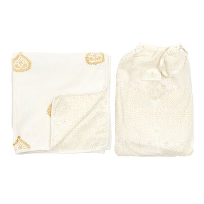 Heart Paisley & Fine Dot Reversible Swaddle Blanket - Jodphur Sand