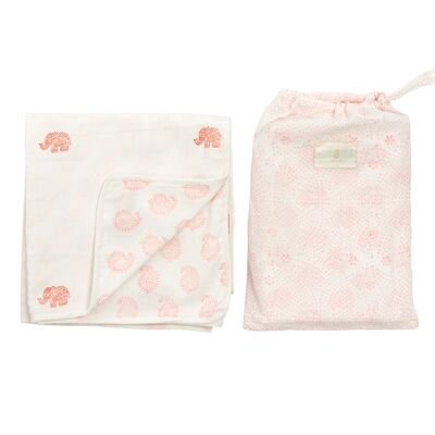 Elephant & Small Paisley Reversible Swaddle Blanket - Jaipur Pink