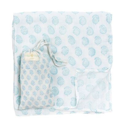 Small Paisley Muslin & Bag - Samode Blue - Small