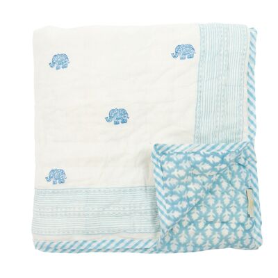 Elephant Reversible Baby Quilt - Samode Blue