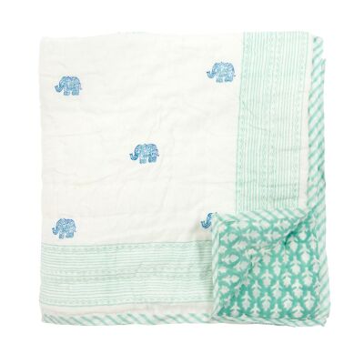 Elephant Reversible Baby Quilt - Goa Green & Samode Blue