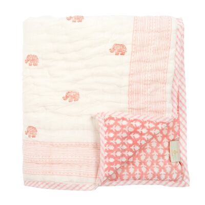 Elephant Reversible Baby Quilt - Jaipur Pink
