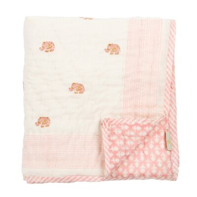 Elephant Reversible Baby Quilt - Jaipur Pink & Jodphur Sand