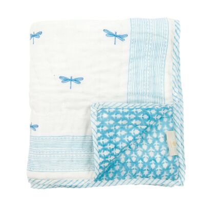 Dragonfly Reversible Baby Quilt - Samode Blue