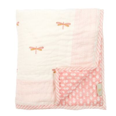 Dragonfly Reversible Baby Quilt - Jodphur Sand & Pink