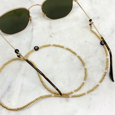 Gold Beaded Evil Eye Sunglasses Chain