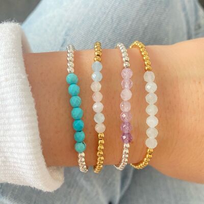 With Love Crystal Gemstone Beaded Stacking Bracelet in Gold Filled