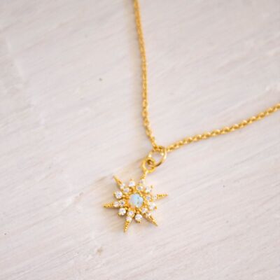 Celestial Collection - Opal Centred Shining Star Pendant Necklace