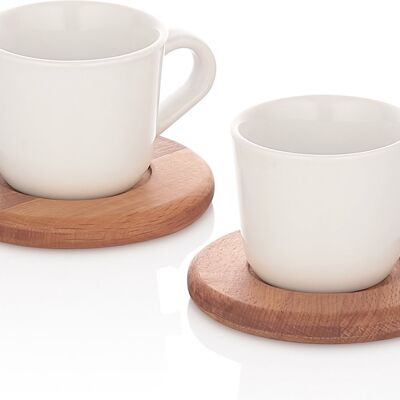 Kaffee- / Espressotassen auf Holzsockel - Set für 6