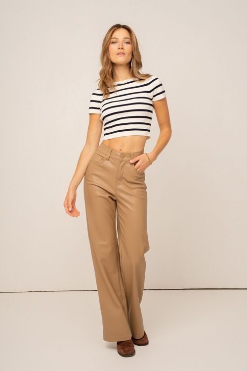 Pantalon Barbara en Simili-Cuir BEIGE