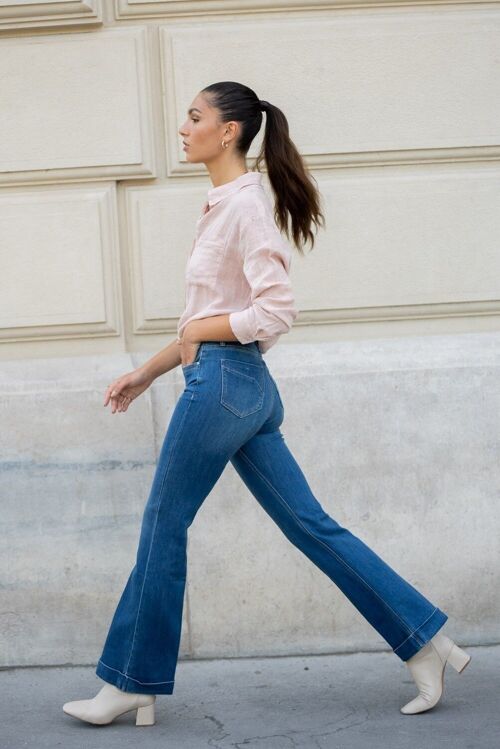 Jeans Flare Vintage avec Ourlet DENIM