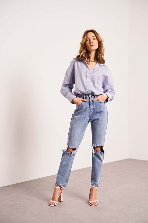 Jeans Meredith Droit Troué DENIM