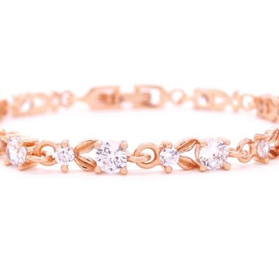 Pulsera de oro rosa con gemas blancas redondas