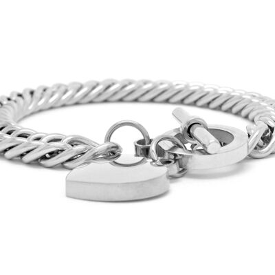White Gold Double Curb Link Heart Bracelet