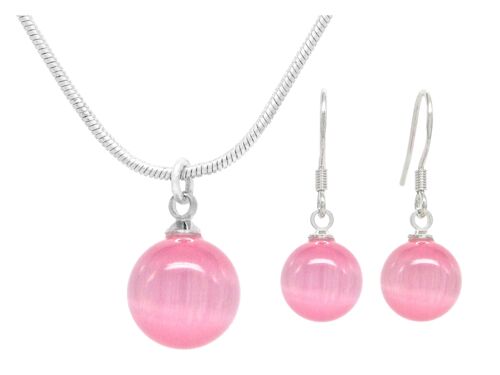 Pink Moonstone Ball Necklace And Earrings