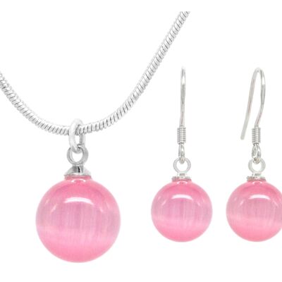 Pink Moonstone Ball Necklace And Earrings