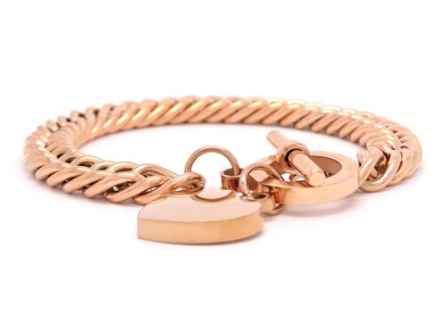Rose Gold Double Curb Link Heart Bracelet