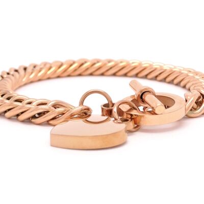 Brazalete de corazón con eslabones dobles de oro rosa