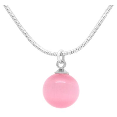 Pink Moonstone Ball Silver Necklace