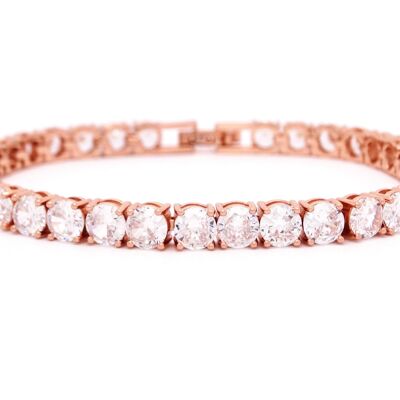 Bracciale tennis bianco rotondo in oro rosa