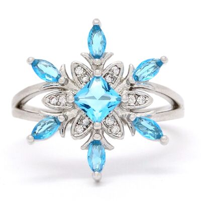 Silver Blue Snowflake Ring
