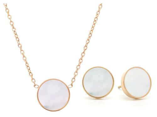 Rose Gold Round White Sea Shell Jewellery Set