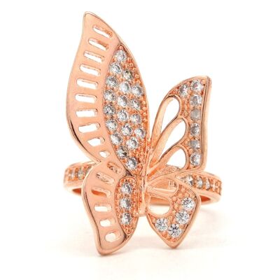 Anillo de oro rosa con alas de mariposa