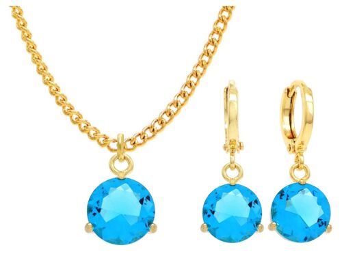 Yellow Gold Blue Round Gem Necklace And Earrings