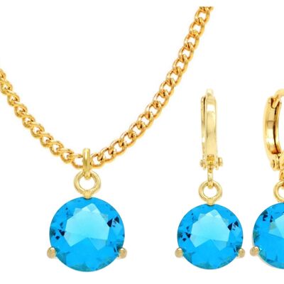 Yellow Gold Blue Round Gem Necklace And Earrings
