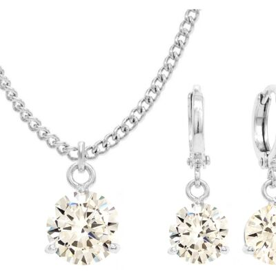 White Gold Clear Round Gem Necklace And Earrings