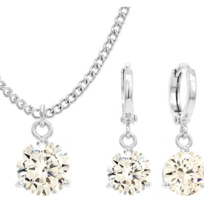 White Gold Clear Round Gem Necklace And Earrings