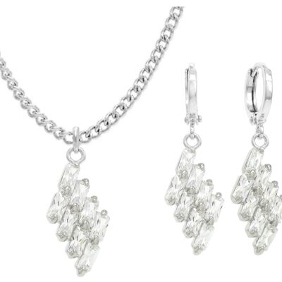Clear Drop Baguette White Gold Necklace And Earrings