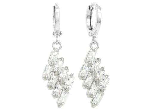 Clear Drop Baguette White Gold Earrings