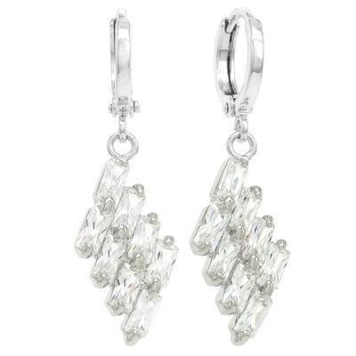 Clear Drop Baguette White Gold Earrings