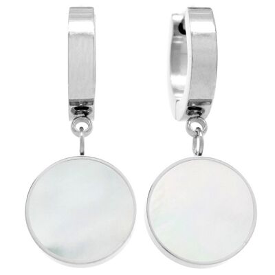 Boucles d'oreilles rondes en or blanc coquillage blanc